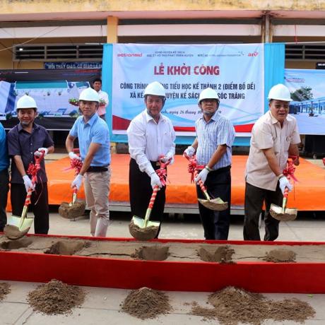 Groundbreaking ceremony for the construction of new facilities at Ke Thanh 2 Primary School, Ke Thanh Commune, Ke Sach District, Soc Trang Province