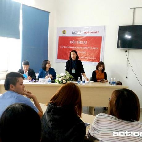 "Dialogue at city level" for 100 factory workers on sexual harassment at work.